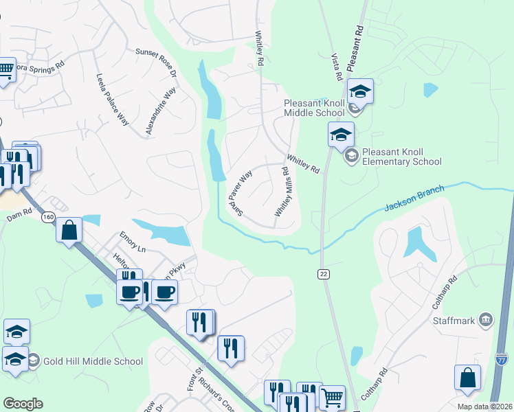 map of restaurants, bars, coffee shops, grocery stores, and more near 317 Sand Paver Way in Fort Mill