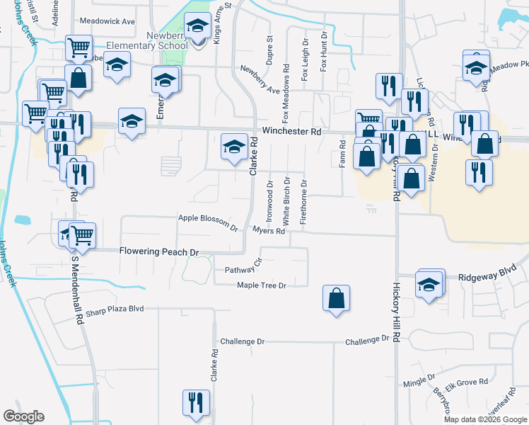 map of restaurants, bars, coffee shops, grocery stores, and more near 3762 Ironwood Drive in Memphis