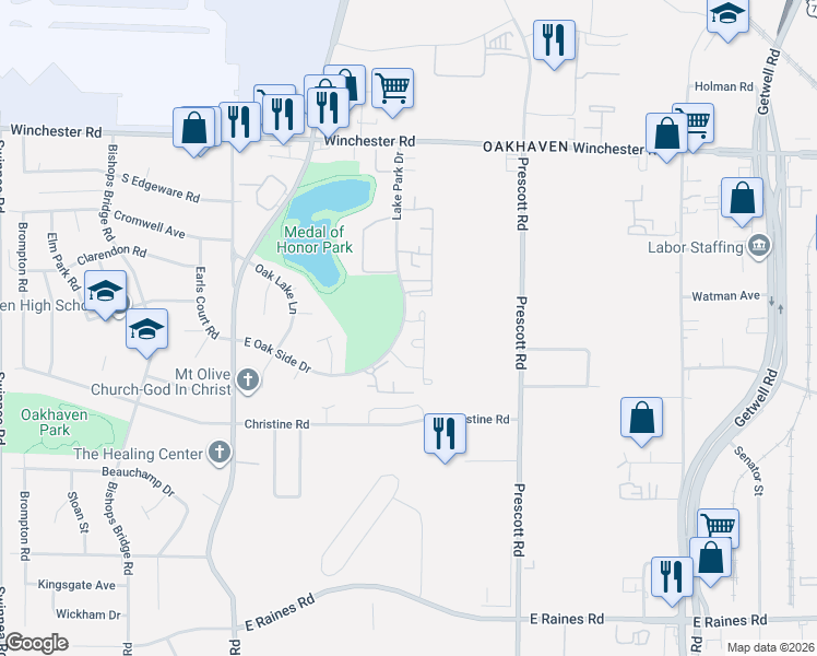 map of restaurants, bars, coffee shops, grocery stores, and more near 3763 Ardent Road in Memphis