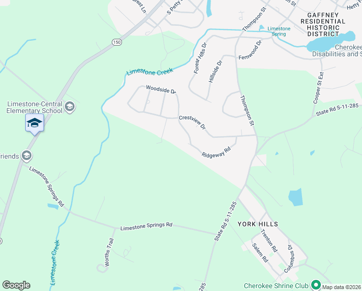 map of restaurants, bars, coffee shops, grocery stores, and more near 131 Ridgeway Road in Gaffney