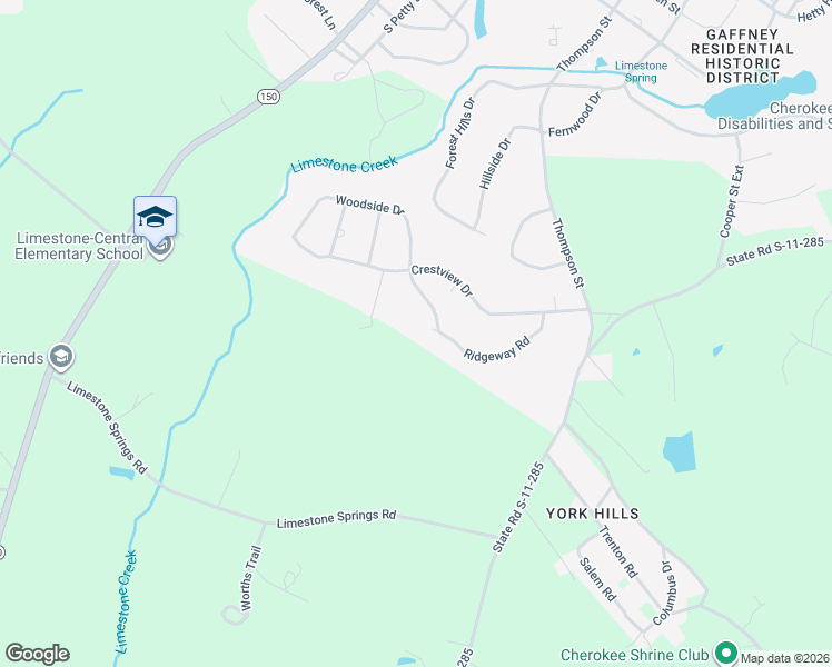map of restaurants, bars, coffee shops, grocery stores, and more near 131 Ridgeway Road in Gaffney