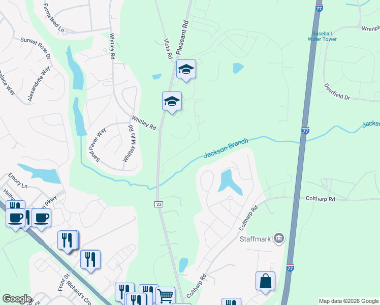 map of restaurants, bars, coffee shops, grocery stores, and more near 2047-2067 Pleasant Road in Fort Mill