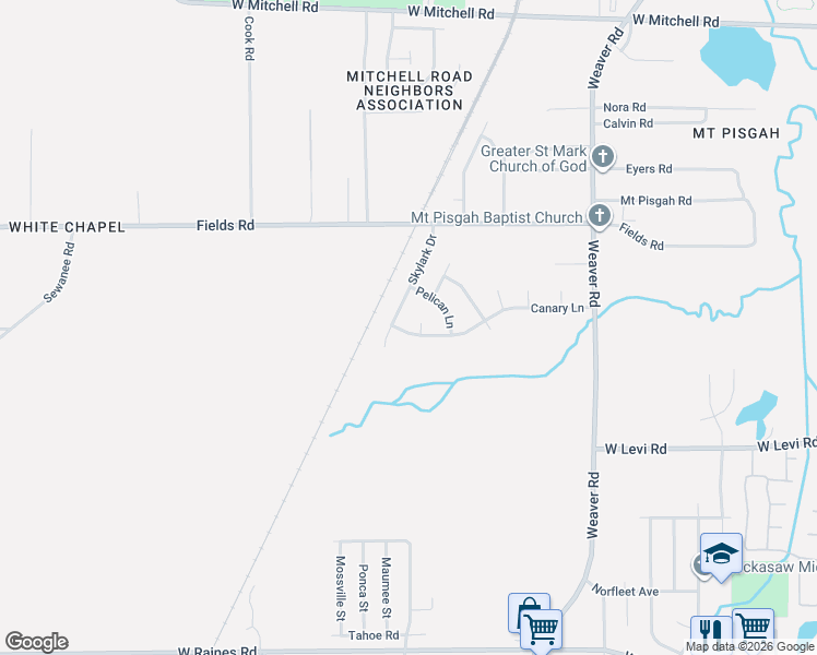 map of restaurants, bars, coffee shops, grocery stores, and more near 1181 Canary Lane in Memphis