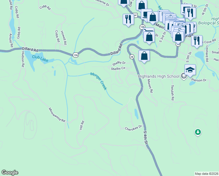 map of restaurants, bars, coffee shops, grocery stores, and more near 234 Picklesimer Road in Highlands