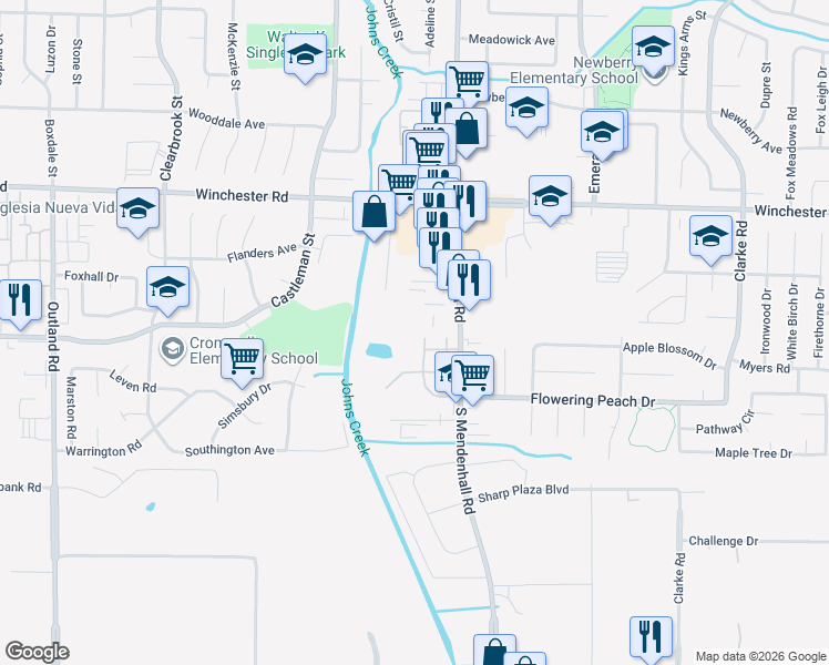 map of restaurants, bars, coffee shops, grocery stores, and more near 3765 Cambridge Station Drive in Memphis