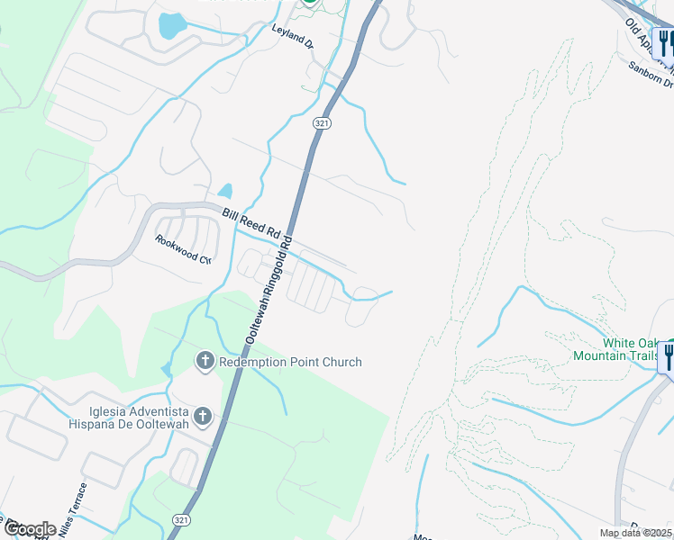 map of restaurants, bars, coffee shops, grocery stores, and more near 9686 Mulberry Gap Way in Collegedale
