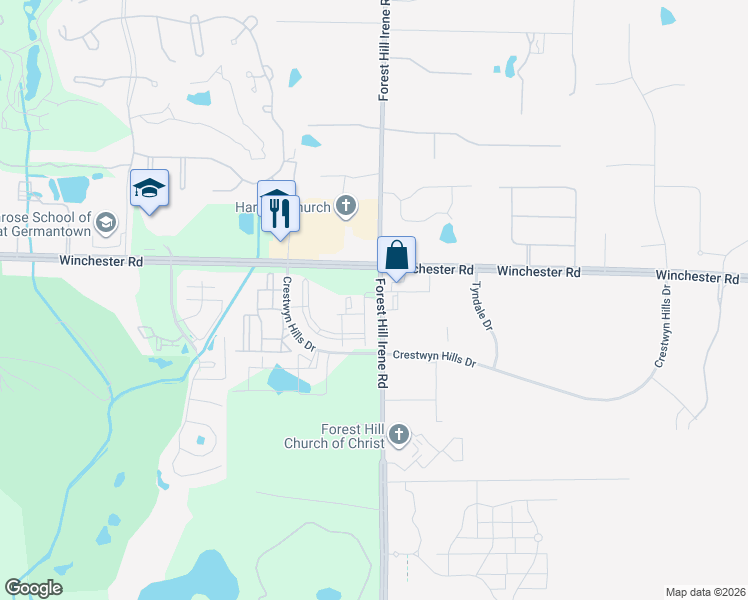 map of restaurants, bars, coffee shops, grocery stores, and more near 3750 Moraine Street in Memphis