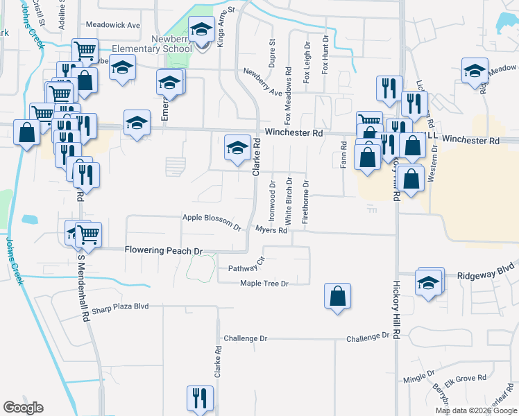 map of restaurants, bars, coffee shops, grocery stores, and more near 3761 Clarke Road in Memphis