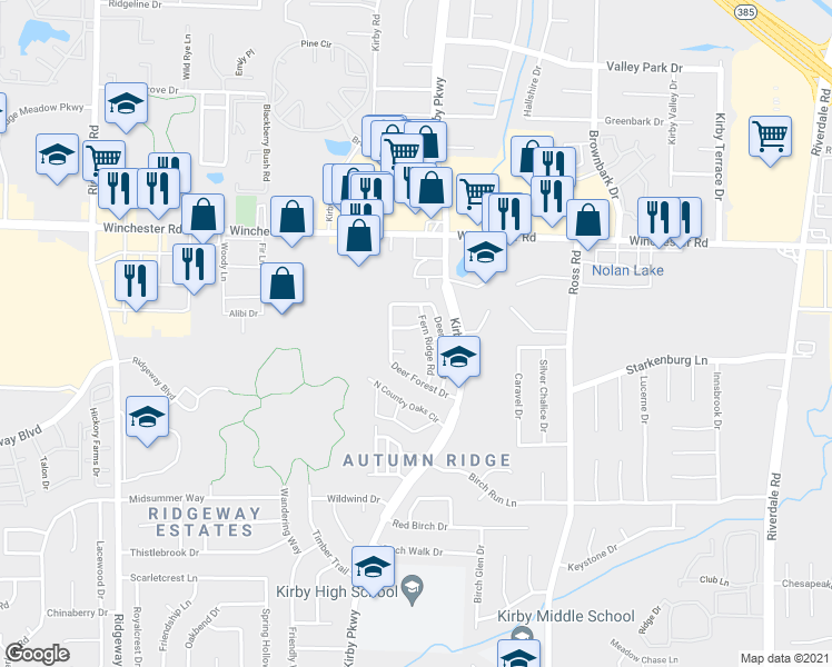 map of restaurants, bars, coffee shops, grocery stores, and more near 6545 Fern Creek Drive in Memphis