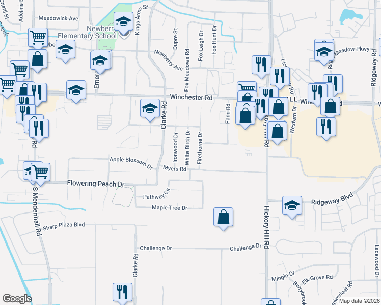 map of restaurants, bars, coffee shops, grocery stores, and more near 3761 Firethorne Drive in Memphis