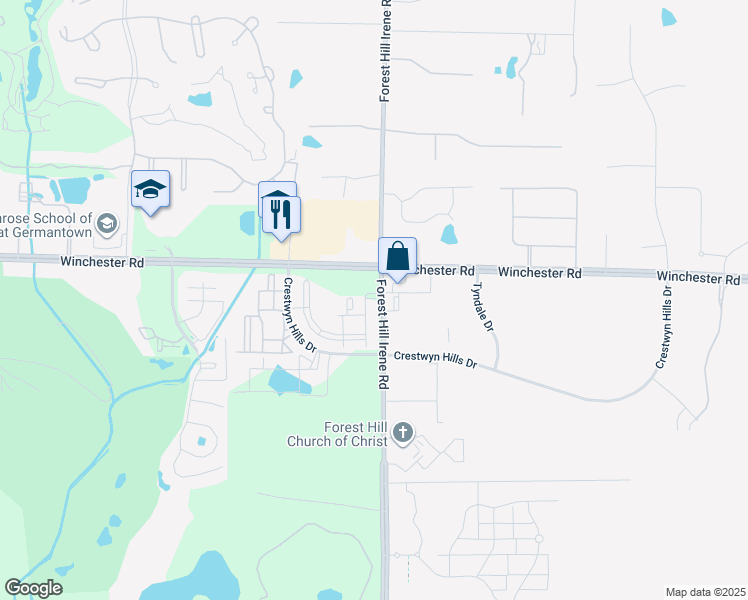 map of restaurants, bars, coffee shops, grocery stores, and more near 3750 Moraine Street in Memphis