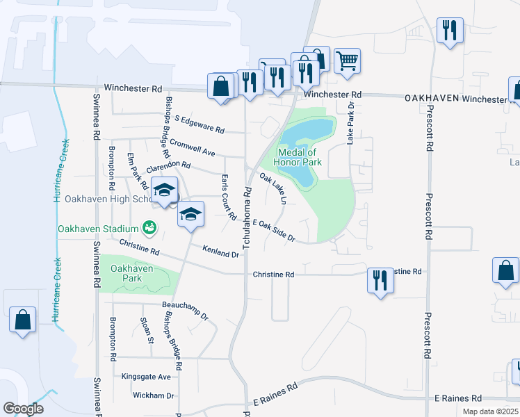 map of restaurants, bars, coffee shops, grocery stores, and more near 3735 Village Oak Cove in Memphis