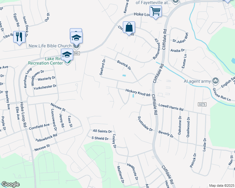 map of restaurants, bars, coffee shops, grocery stores, and more near 1810 Cozy Branch Road in Fayetteville