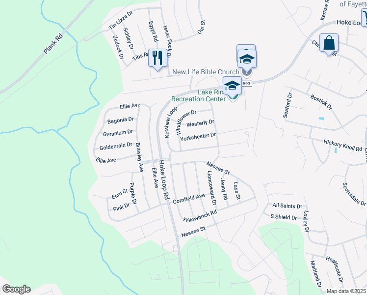 map of restaurants, bars, coffee shops, grocery stores, and more near 6029 Windflower Drive in Fayetteville