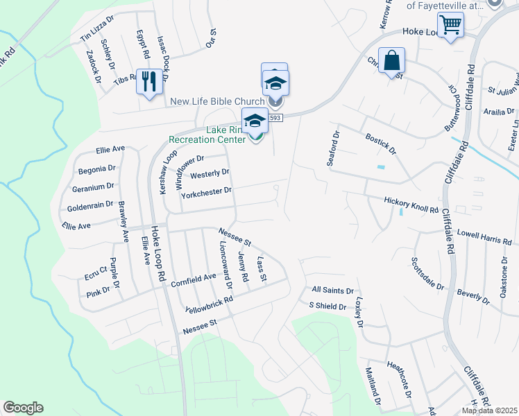 map of restaurants, bars, coffee shops, grocery stores, and more near 5712 Scarecrow Court in Fayetteville