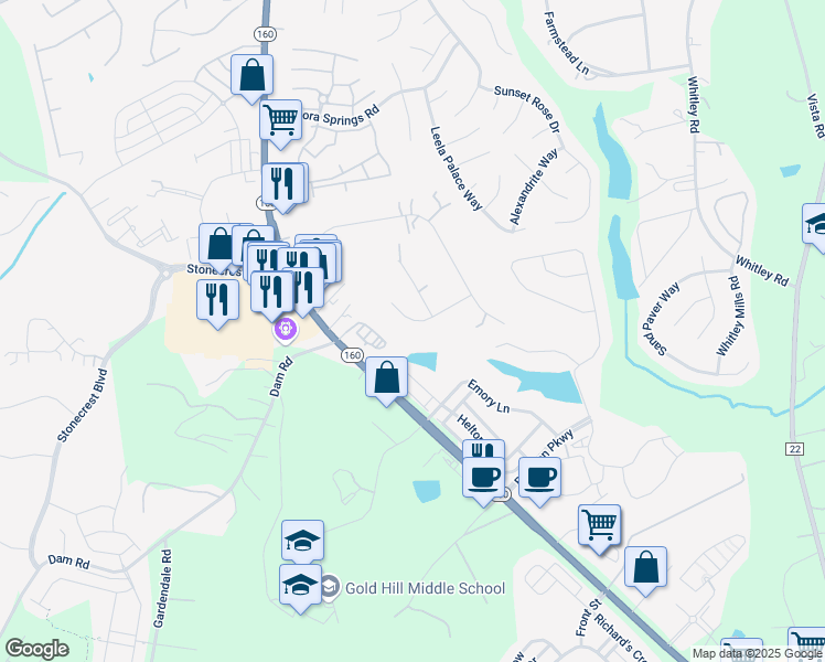 map of restaurants, bars, coffee shops, grocery stores, and more near 2267 Turnridge Court in Fort Mill