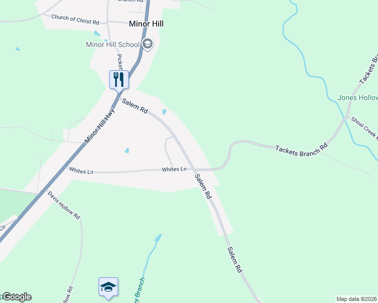 map of restaurants, bars, coffee shops, grocery stores, and more near 536 Salem Road in Minor Hill