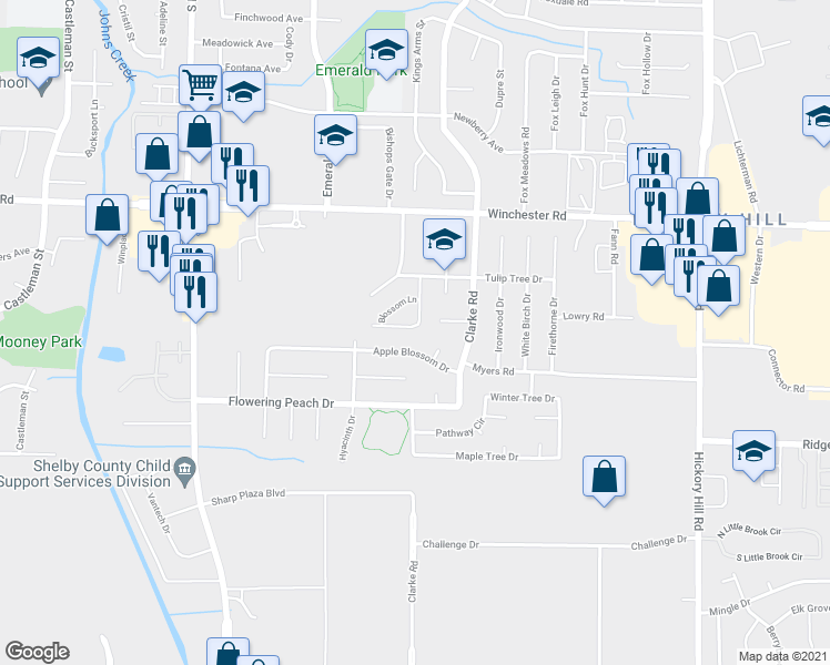 map of restaurants, bars, coffee shops, grocery stores, and more near 5581 Crepe Myrtle Drive in Memphis