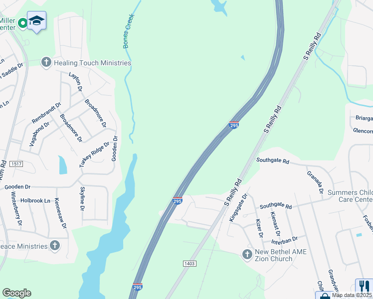 map of restaurants, bars, coffee shops, grocery stores, and more near 1400 South Reilly Road in Fayetteville