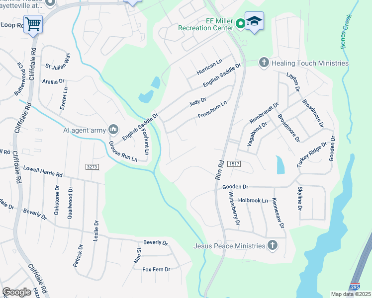 map of restaurants, bars, coffee shops, grocery stores, and more near 8420 Deertrot Drive in Fayetteville