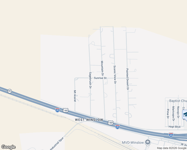 map of restaurants, bars, coffee shops, grocery stores, and more near 2400 Sagebrush Drive in Winslow