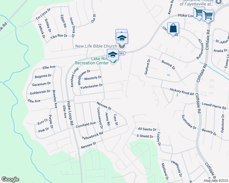 map of restaurants, bars, coffee shops, grocery stores, and more near 5712 Scarecrow Court in Fayetteville