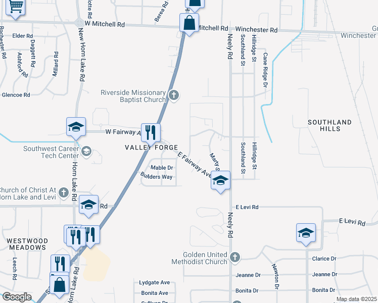 map of restaurants, bars, coffee shops, grocery stores, and more near 119 East Fairway Avenue in Memphis