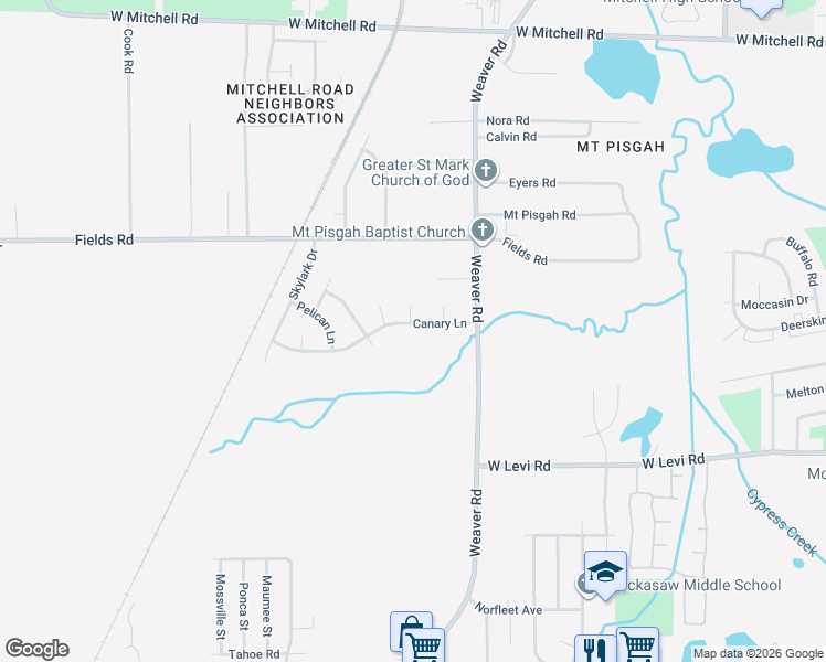 map of restaurants, bars, coffee shops, grocery stores, and more near 1051 Canary Lane in Memphis