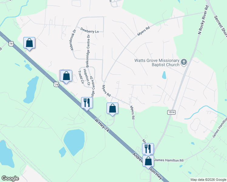 map of restaurants, bars, coffee shops, grocery stores, and more near 2917 Northwood Drive in Monroe