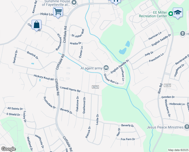 map of restaurants, bars, coffee shops, grocery stores, and more near 890 Bridgette Street in Fayetteville