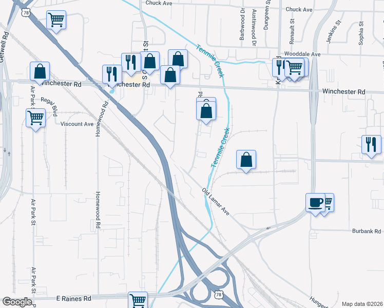 map of restaurants, bars, coffee shops, grocery stores, and more near 3700 Cherry Road in Memphis