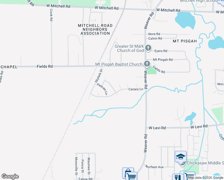 map of restaurants, bars, coffee shops, grocery stores, and more near 3691 Parakeet Road in Memphis