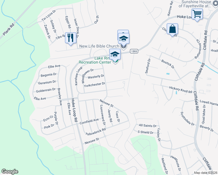 map of restaurants, bars, coffee shops, grocery stores, and more near 1328 Kershaw Loop in Fayetteville