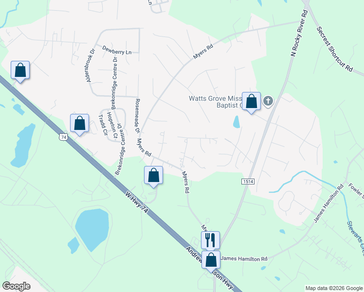 map of restaurants, bars, coffee shops, grocery stores, and more near 4308 Richland Court in Monroe