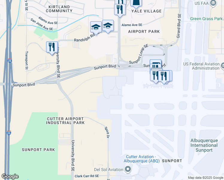 map of restaurants, bars, coffee shops, grocery stores, and more near 2100 George Road Southeast in Albuquerque