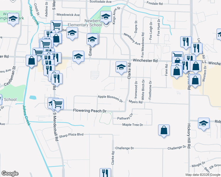 map of restaurants, bars, coffee shops, grocery stores, and more near 5556 Blossom Lane in Memphis