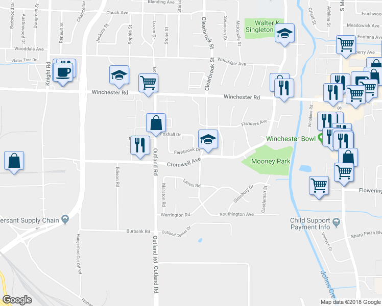 map of restaurants, bars, coffee shops, grocery stores, and more near 3719 Clearbrook Street in Memphis