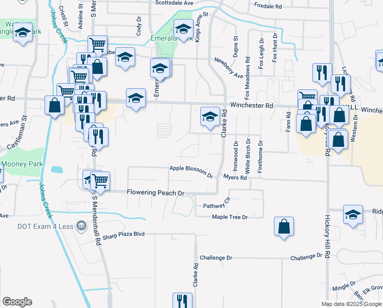 map of restaurants, bars, coffee shops, grocery stores, and more near 5556 Blossom Lane in Memphis