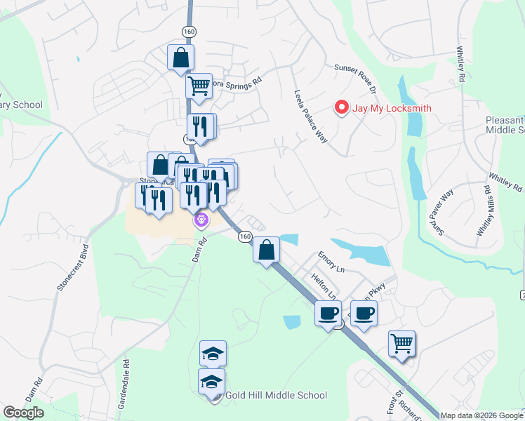 map of restaurants, bars, coffee shops, grocery stores, and more near 2291 Turnridge Court in Fort Mill