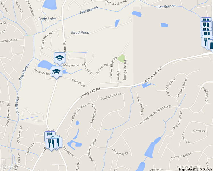 map of restaurants, bars, coffee shops, grocery stores, and more near 6709 Springs Mill Rd in Charlotte