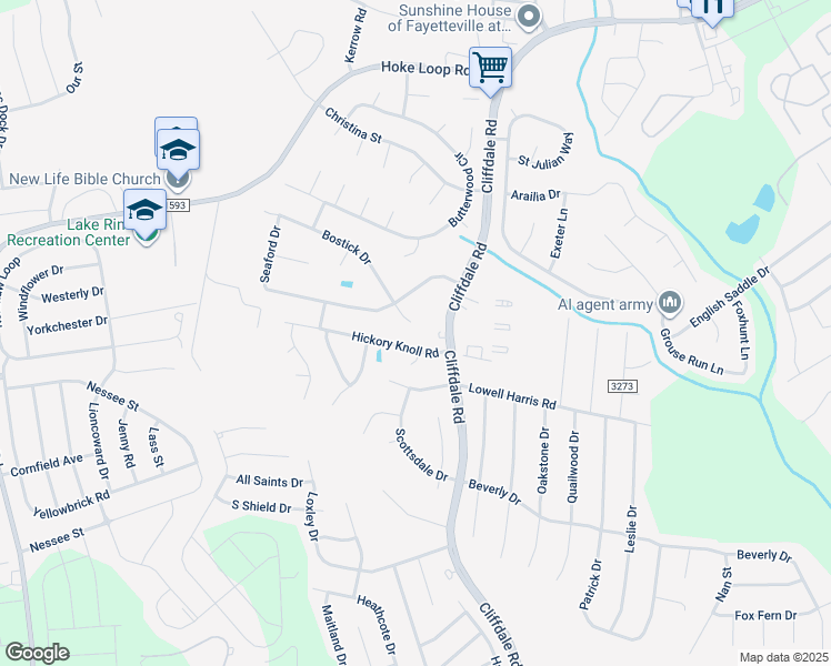 map of restaurants, bars, coffee shops, grocery stores, and more near 7012 Bostick Court in Fayetteville
