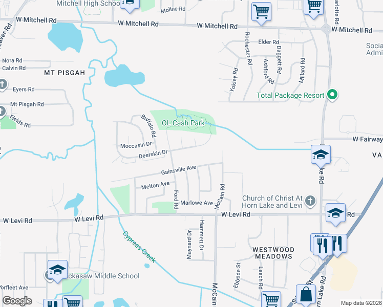 map of restaurants, bars, coffee shops, grocery stores, and more near 3704 Masterson Cove in Memphis