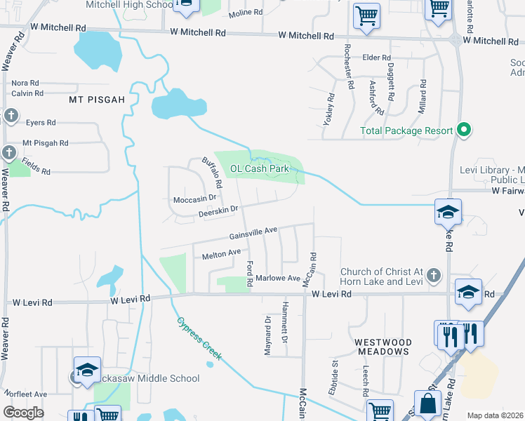 map of restaurants, bars, coffee shops, grocery stores, and more near 3704 Masterson Cove in Memphis