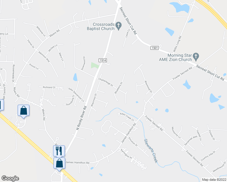 map of restaurants, bars, coffee shops, grocery stores, and more near 3013 Blueberry Drive in Monroe