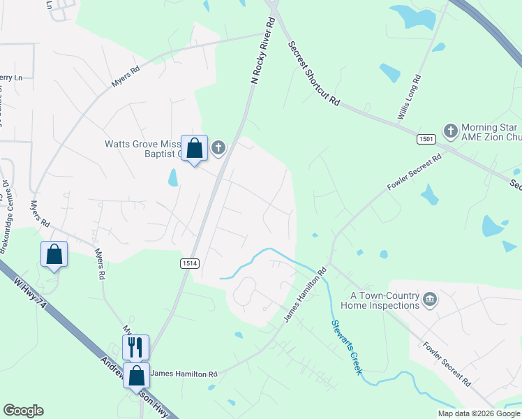 map of restaurants, bars, coffee shops, grocery stores, and more near 3907 Chatterleigh Drive in Monroe