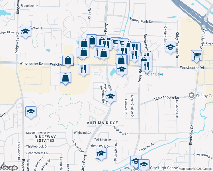 map of restaurants, bars, coffee shops, grocery stores, and more near 3726 Deer Crossing in Memphis