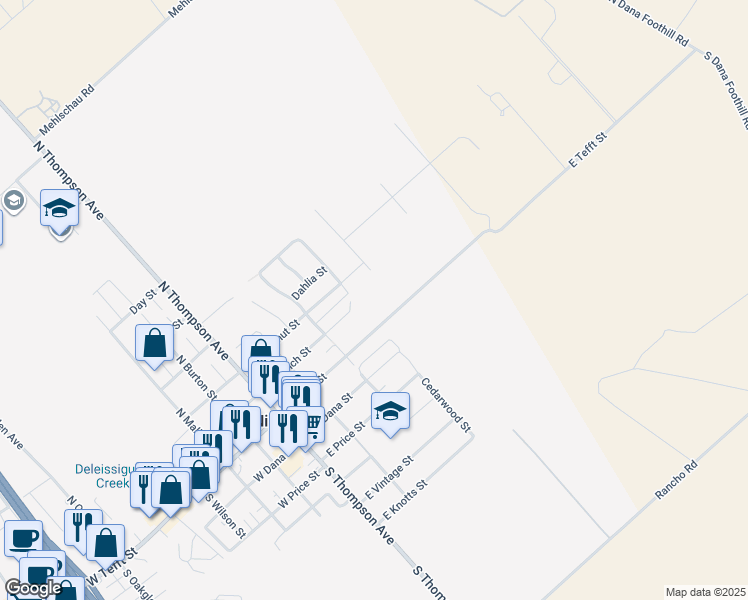 map of restaurants, bars, coffee shops, grocery stores, and more near 285 East Tefft Street in Nipomo