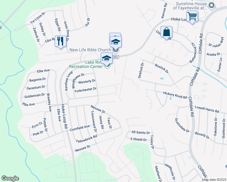 map of restaurants, bars, coffee shops, grocery stores, and more near 1316 Kershaw Loop in Fayetteville