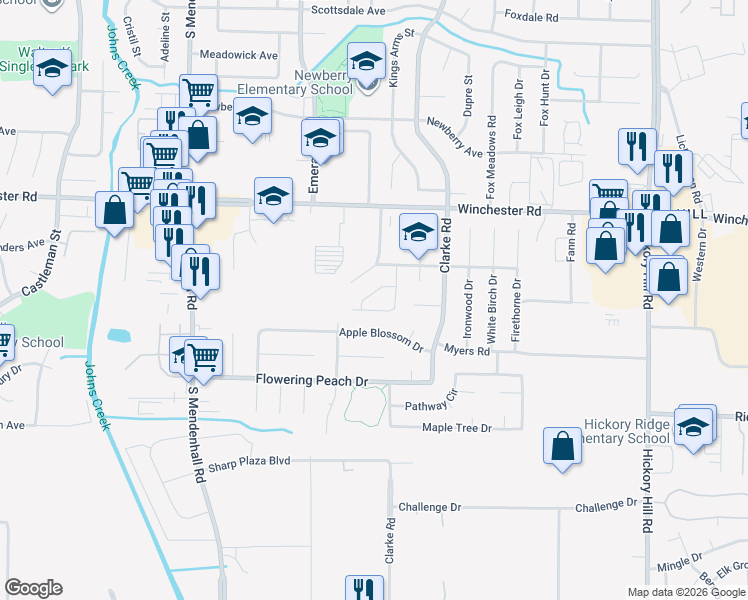 map of restaurants, bars, coffee shops, grocery stores, and more near 5556 Blossom Lane in Memphis