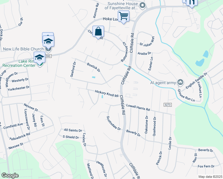 map of restaurants, bars, coffee shops, grocery stores, and more near 7012 Bostick Court in Fayetteville